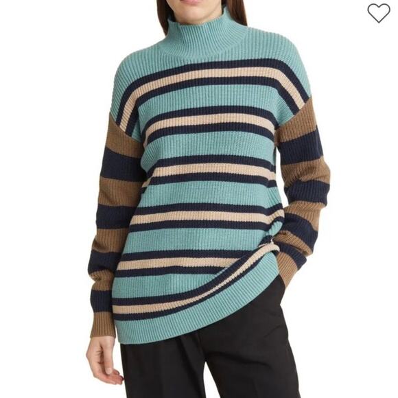 Treasure & Bond Multi Stripe Mock Neck Knit Pullover Sweater Oversize Medium NWT - Picture 1 of 13